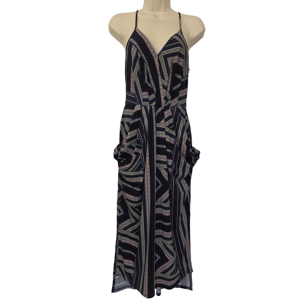 BCBGeneration Midi Dress Geometric Pockets Womens XS Navy Multi KUG69E63-R4G